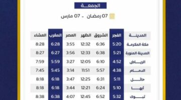 إمساكية يوم 7 رمضان وموعد أذاني الفجر والمغرب